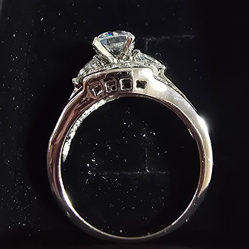 Womens CZ Round Cut Baguette Accent Bridal Ring Set Silver Tone Size 6.5 - Picture 4 of 10
